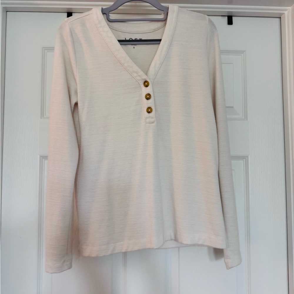 LOFT: Cream Long Sleeve Top with Button Detail